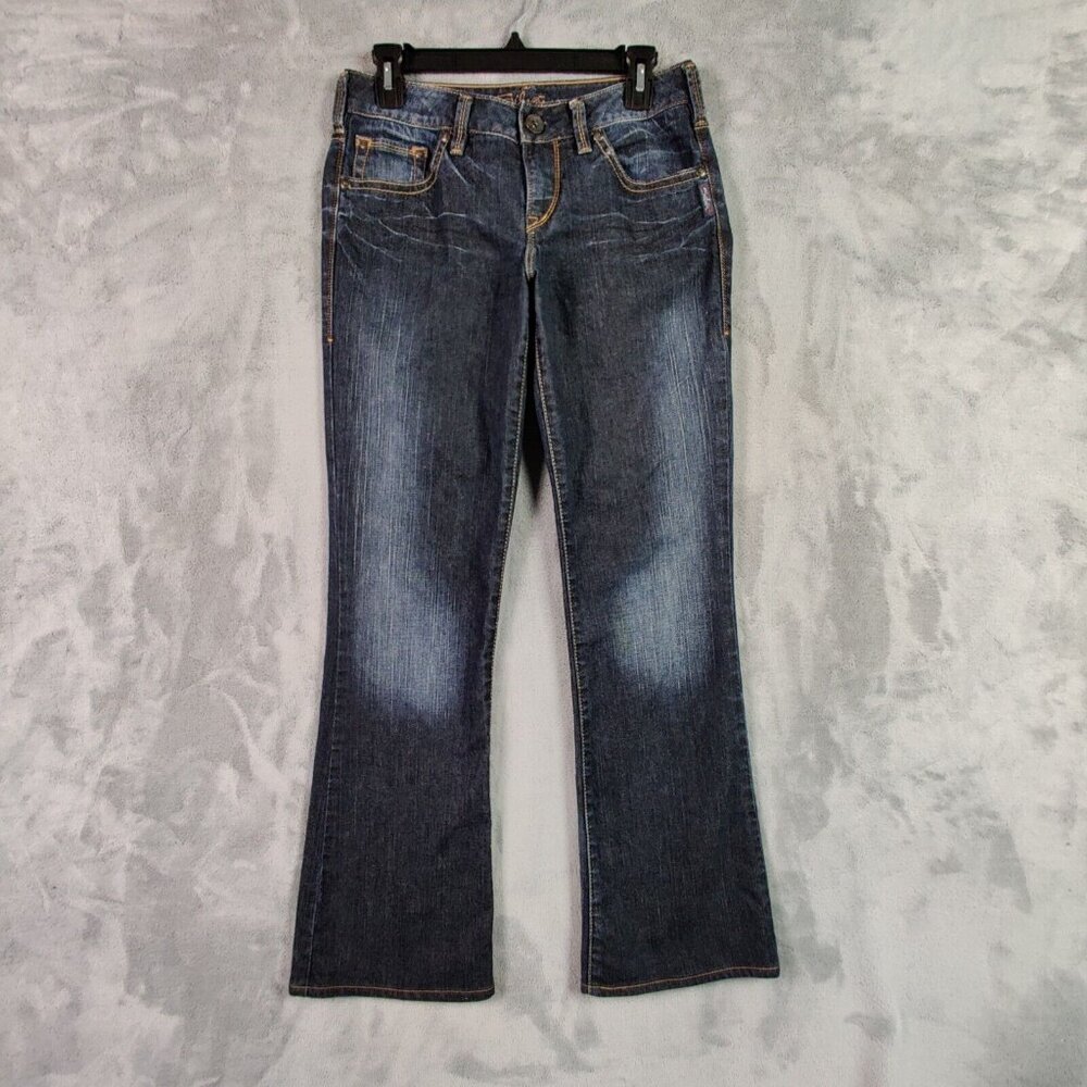 Silver Jeans Women 27 Blue Bootcut Low Rise Dark Wash Denim Stretch Pants 27x31